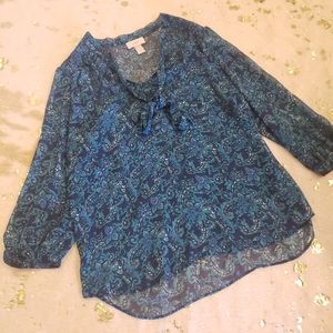 EUC Ann Taylor Loft M Blue Green Paisley Blouse